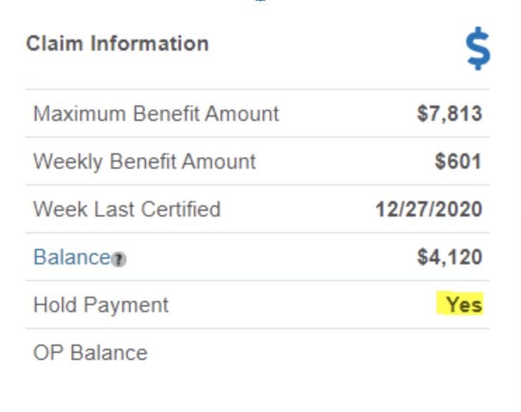 Screengrab of hold payment indicator.