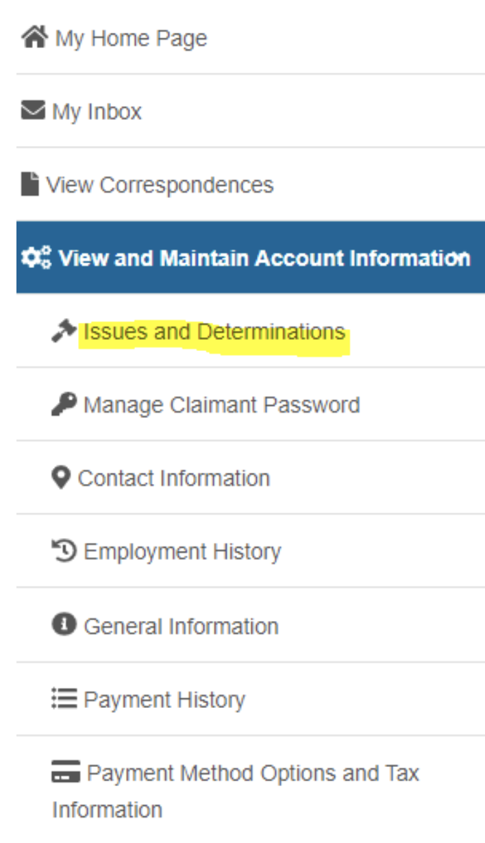 Screengrab of Issues and Determinations tab in MyUI+.