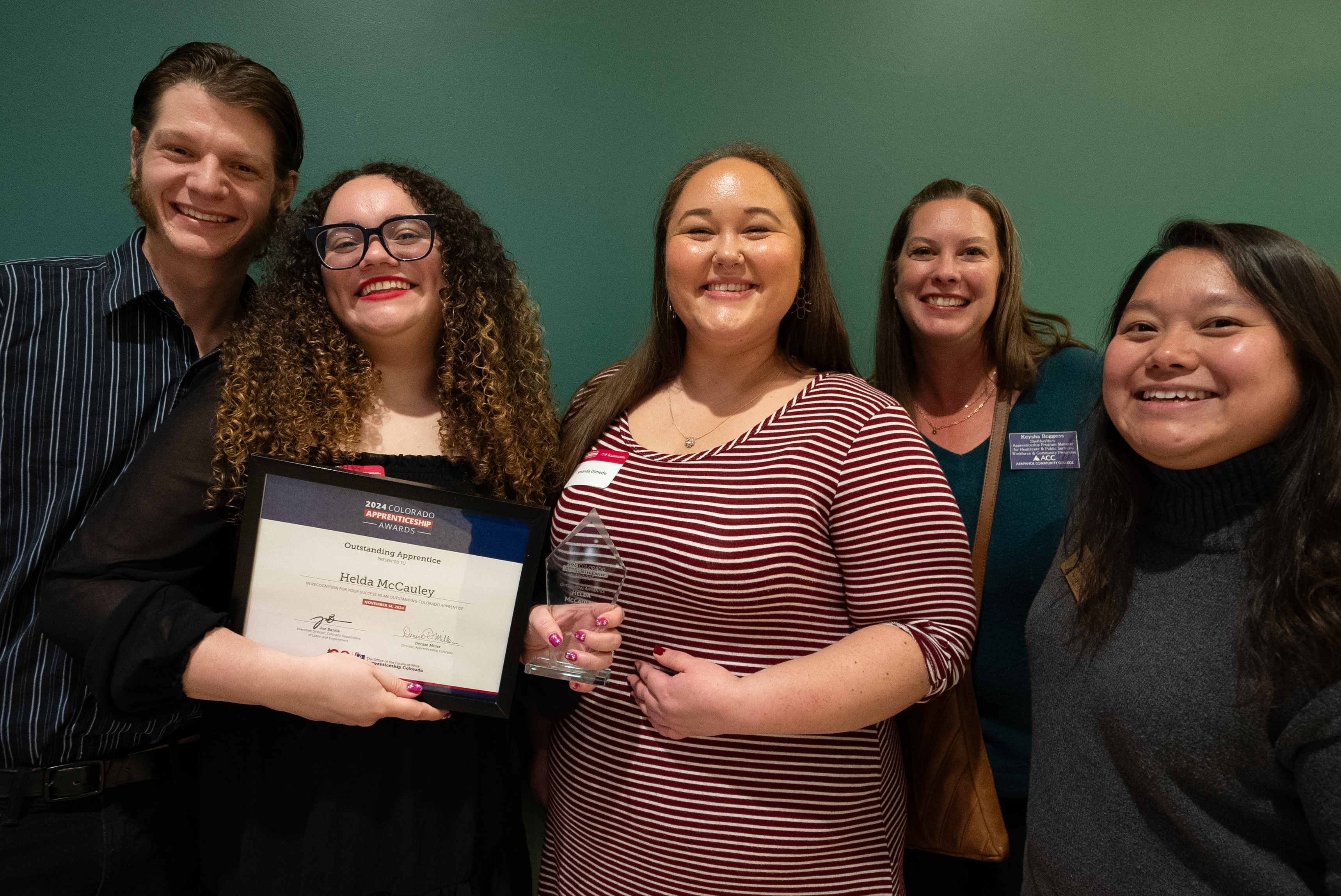 One of the Apprentice Awardees, Helda McCauley celebrates her award with support from Doctors Care and Arapahoe Community College