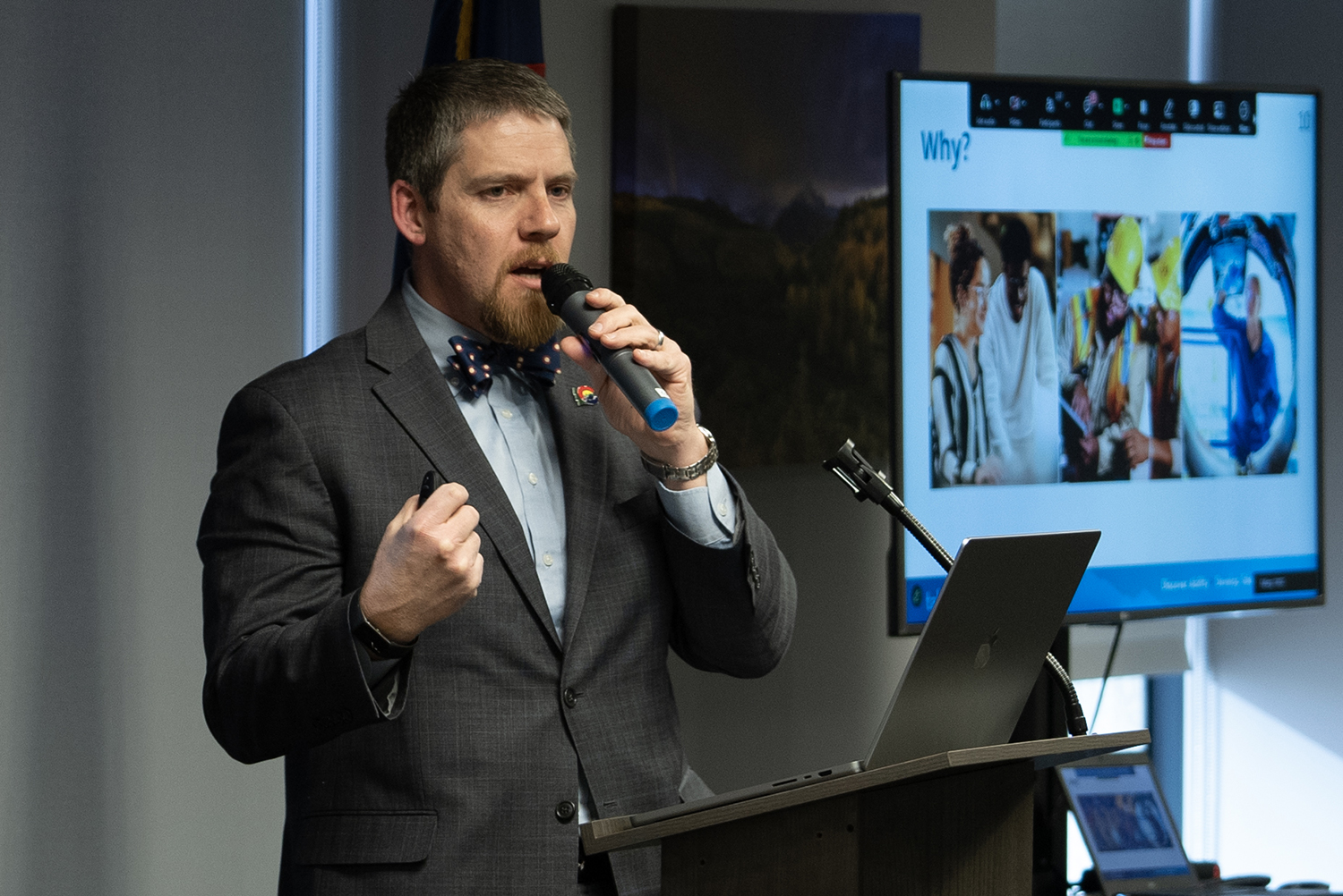 Lee Wheeler-Berliner, managing director, Colorado Workforce Development Council, speaks during the hybrid launch event held on Wednesday, January, 15, 2025.