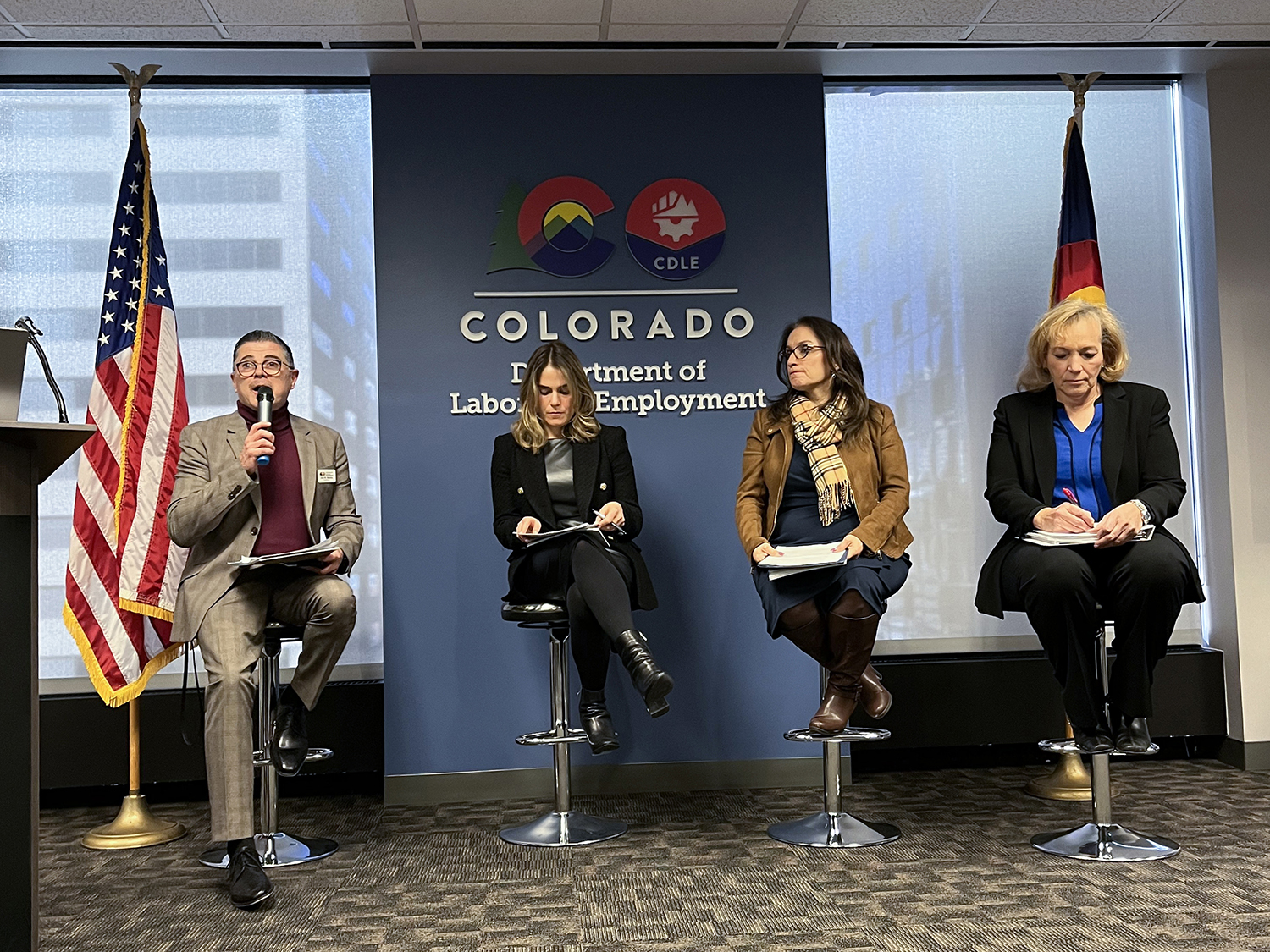 Executive Director Joe Barela, Colorado Department of Labor and Employment; Executive Director Eve Lieberman, Colorado Office of Economic Development and International Trade; Commissioner of Education Dr. Susana Córdova, Colorado Department of Education; and Executive Director Dr. Angie Paccione, Colorado Department of Higher Education