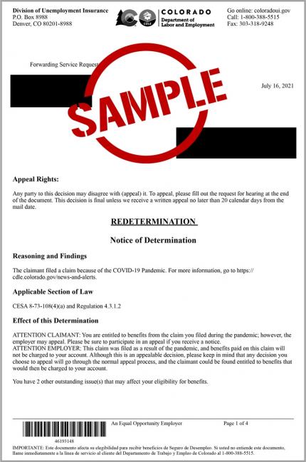 Notices of Determination Sample Letter