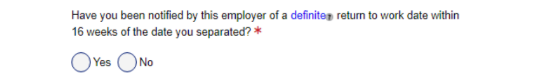 The checkbox form to indicate if you've been notified for a return to work