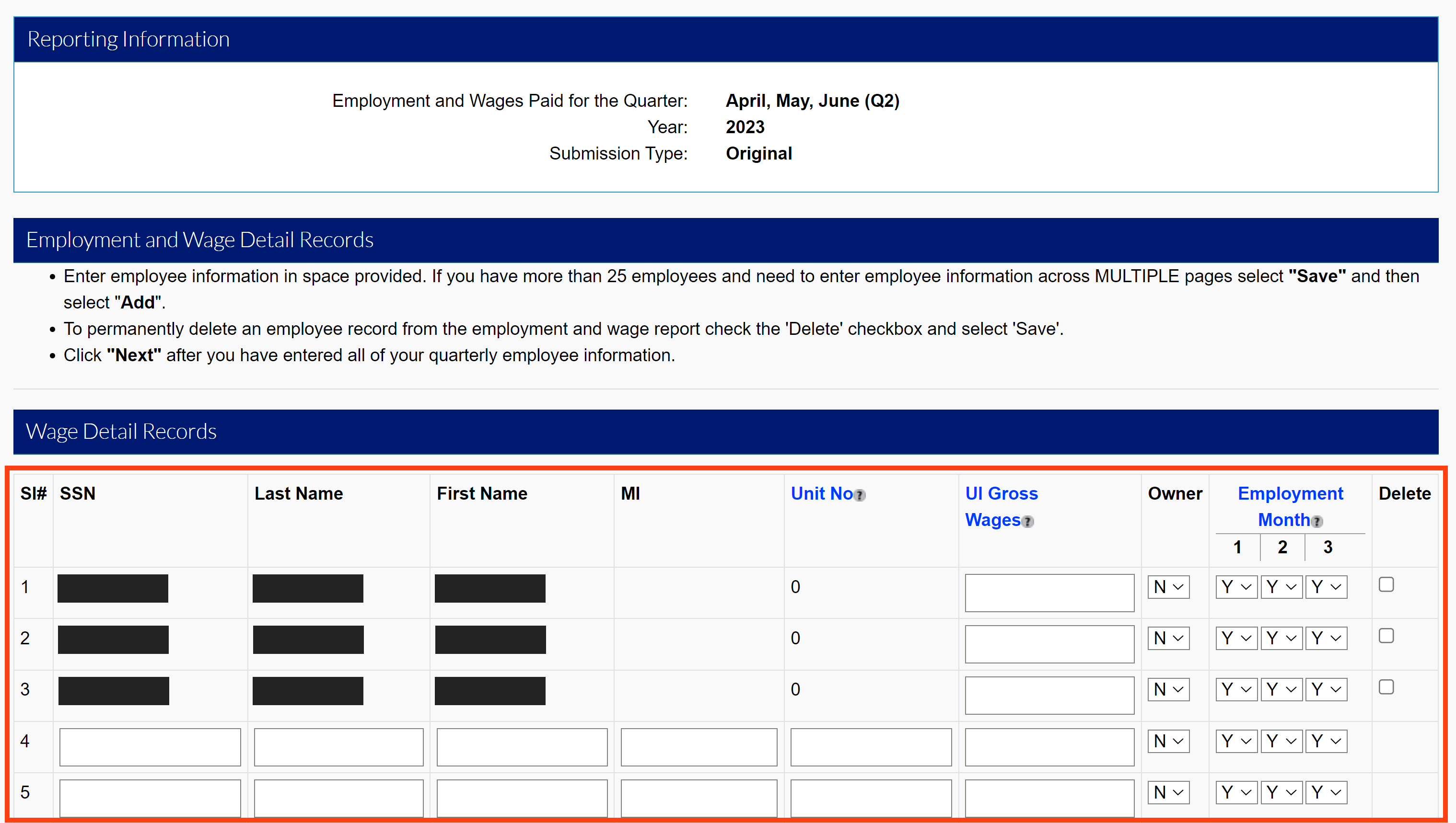 Highlighted Wage Detail Records module.
